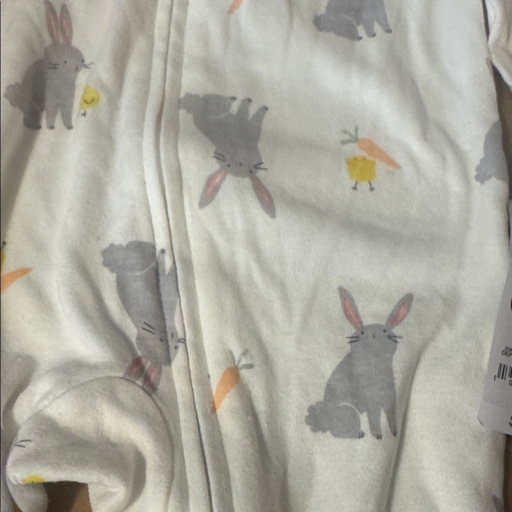 Carter's White and Gray Bunny Print and Brown Paw Print Footies - Picture 2 of 4
